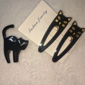 Black Cat Hair Clips And Black Cat Pin